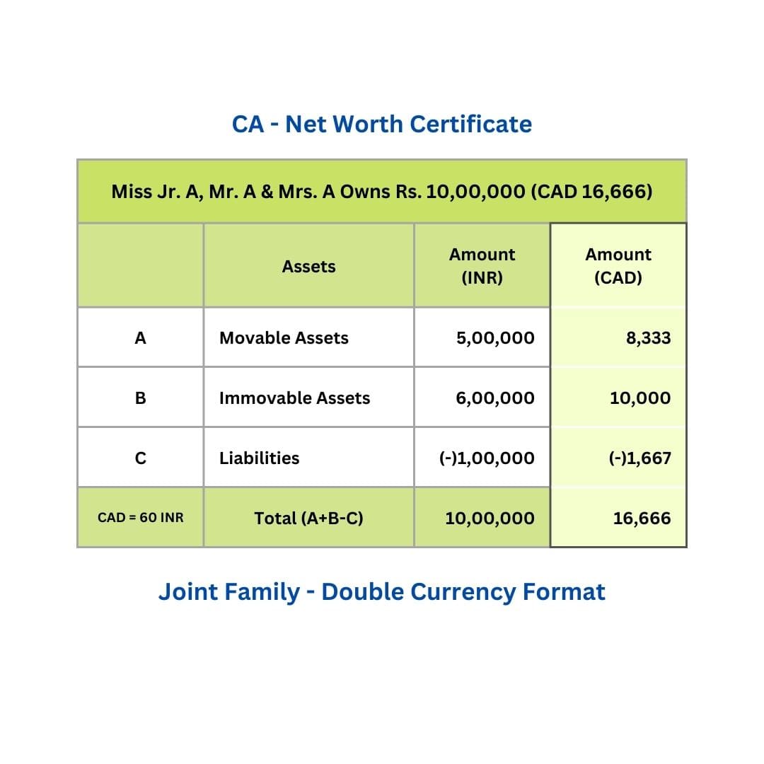 Net Worth Certificate Format CA Networth Certificate format for VISA