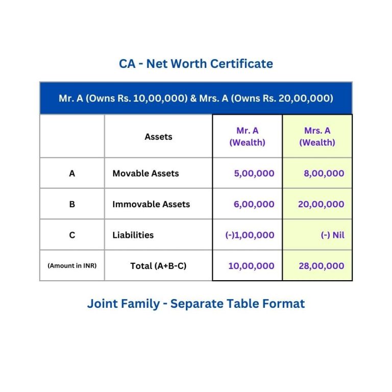 Net Worth Certificate Format CA Networth Certificate format for VISA