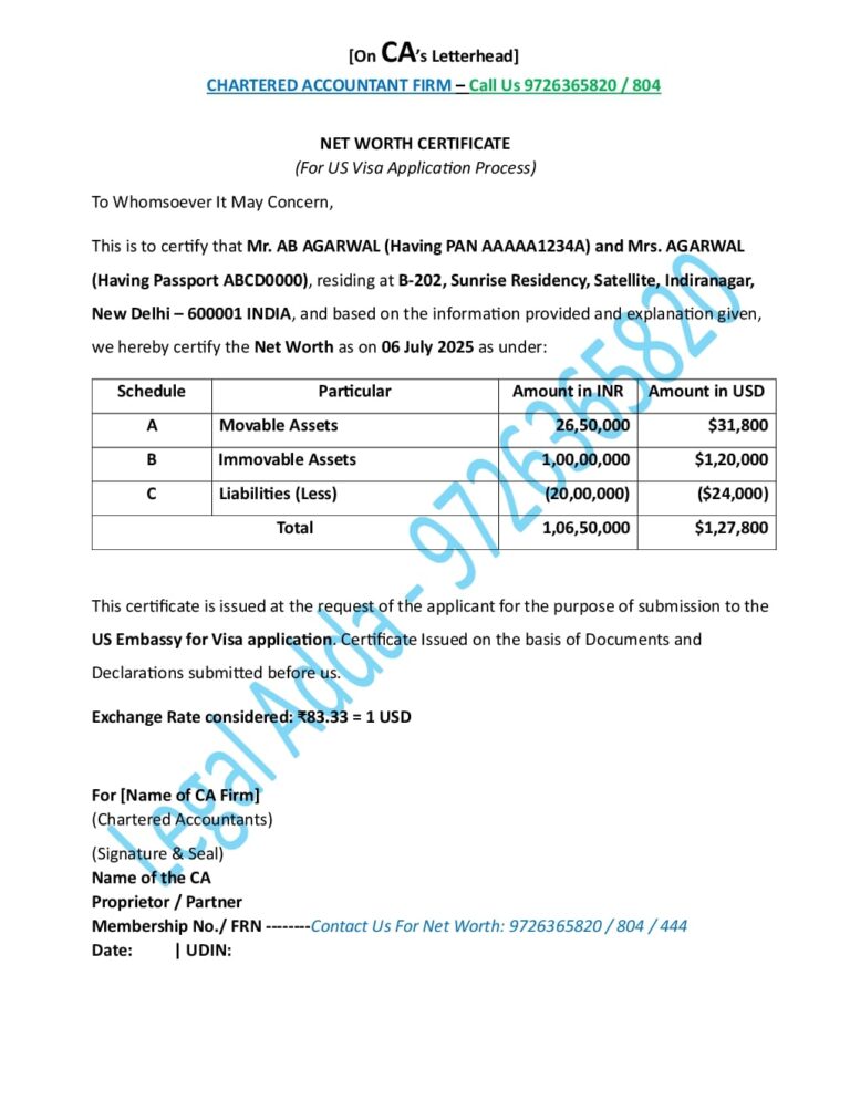 CA Report for US Visa Sample Certificate